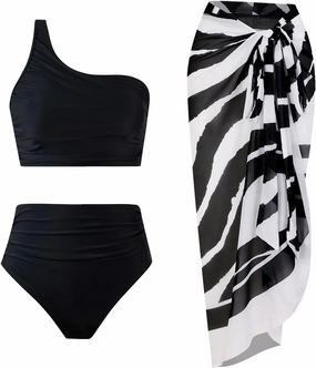 3 Piece Swimsuits for Women High Waisted Bikini Sets Retro Swimsuit with Cover up Beach Wrap Skirt