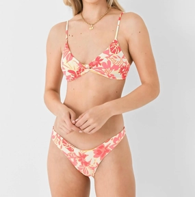 Abstract Garden Twisted Classic Bikini Top In Orange