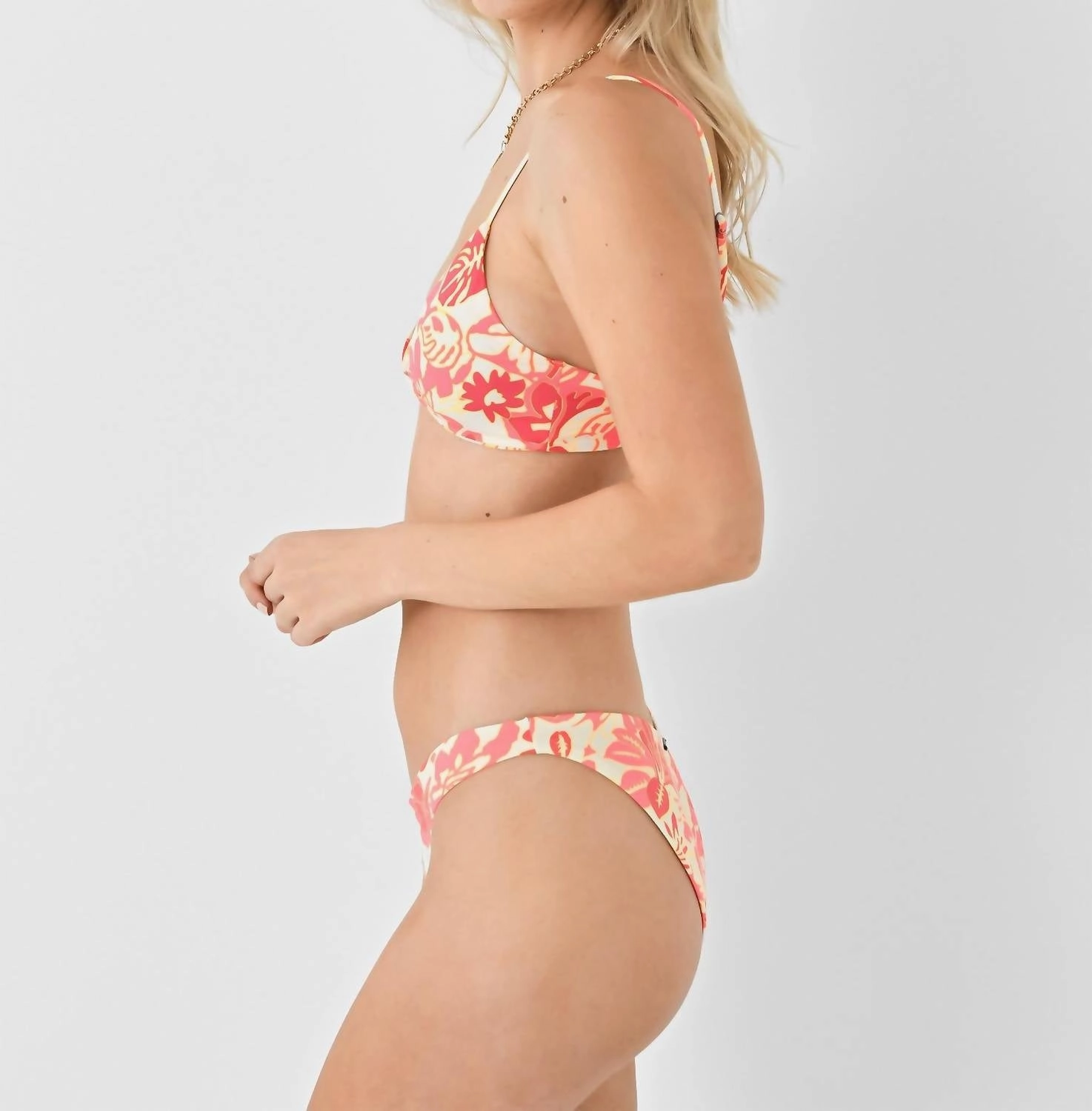 Abstract Garden Twisted Classic Bikini Top In Orange