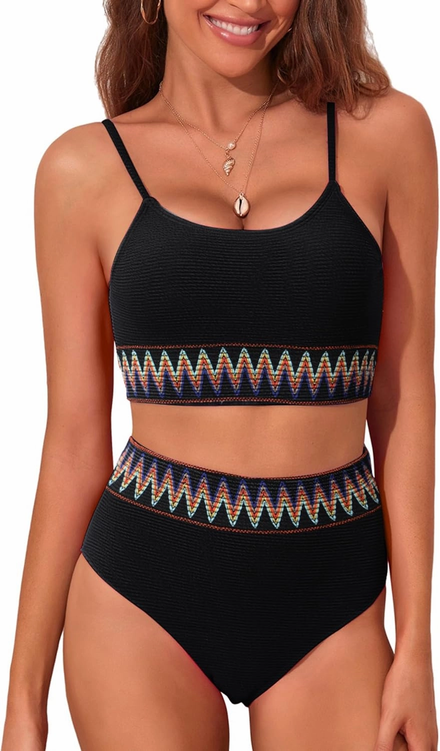 Adisputent Womens High Waisted Bikini Sets Scoop Neck Color Block Swimsuits Retro Two Piece Bathing Suits