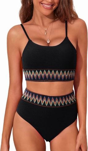 Adisputent Womens High Waisted Bikini Sets Scoop Neck Color Block Swimsuits Retro Two Piece Bathing Suits