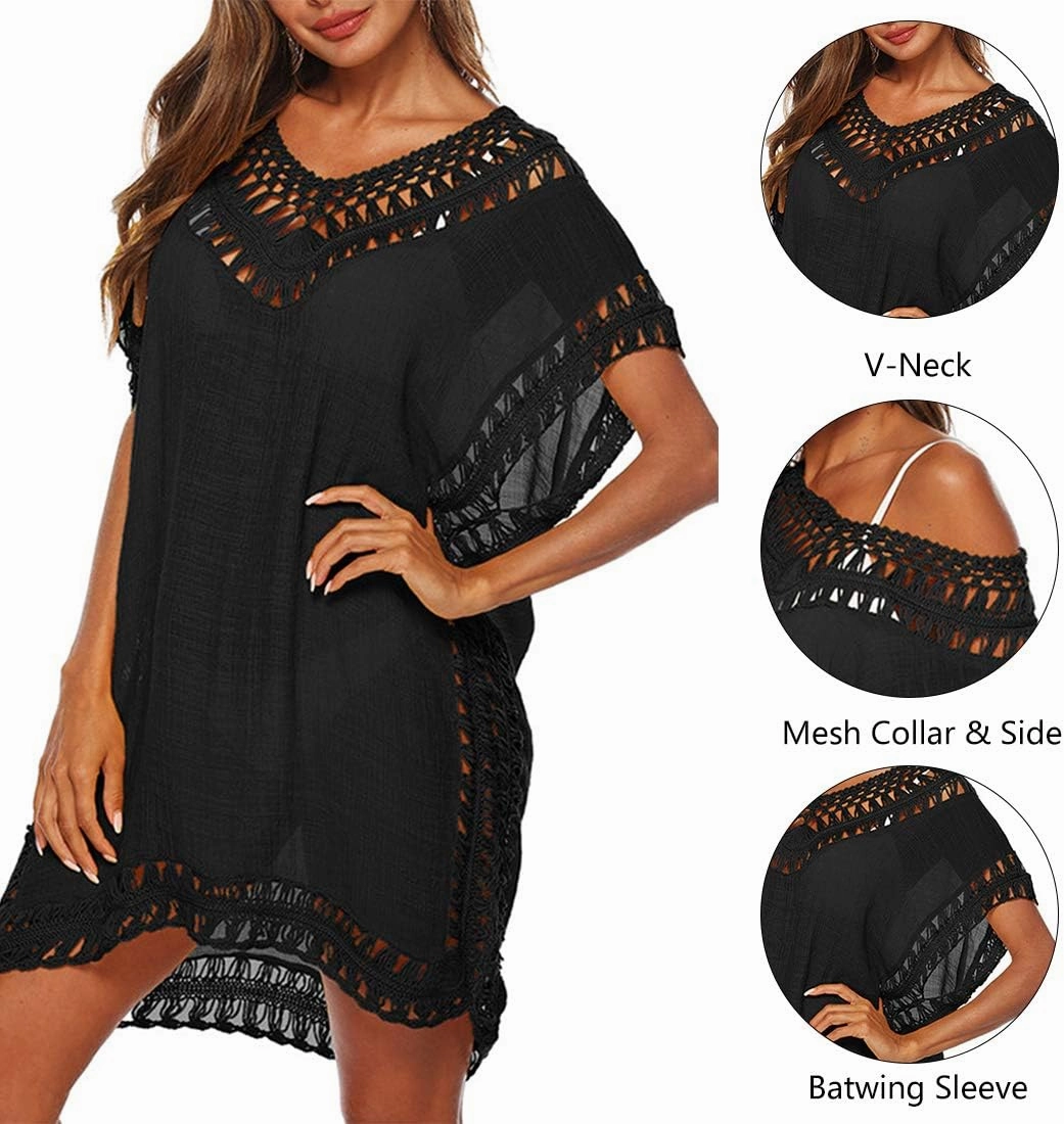 Adisputent Womens Swimsuits Cover Ups Crochet Chiffon Beach Cover Bathing Suit Bikini Wear Coverups Dress