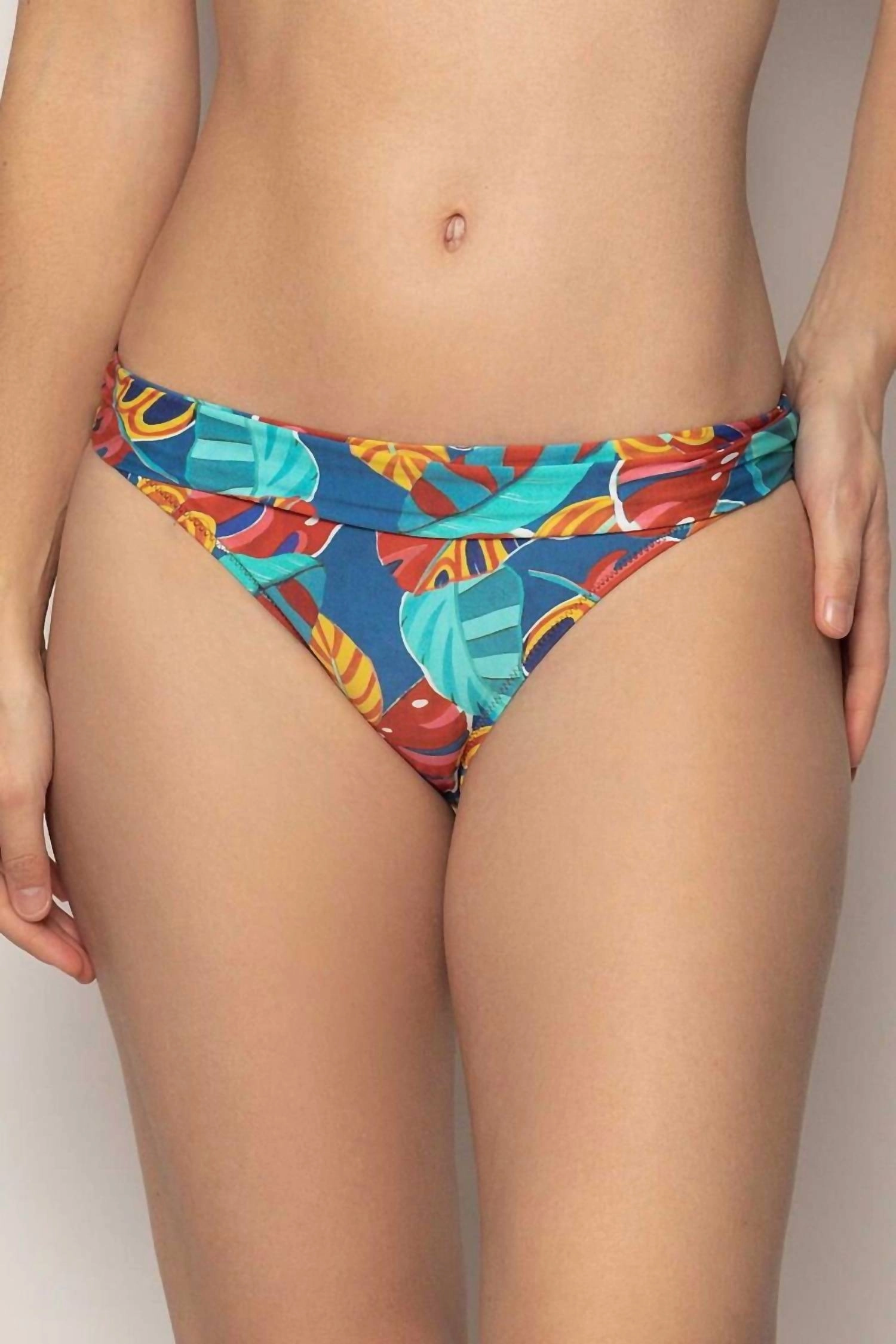 Adjustable Waist Swim Bottom In Ciel Feuillage