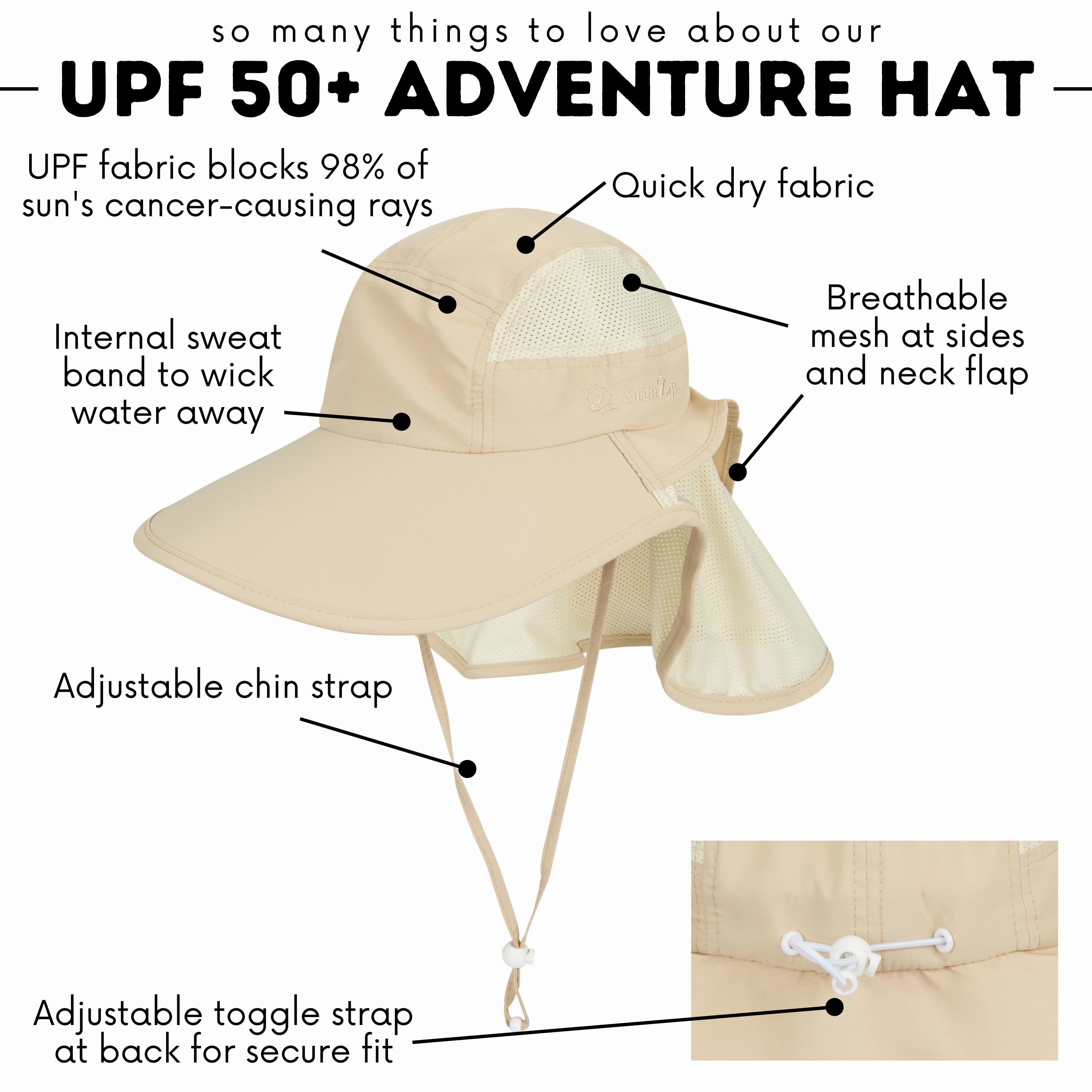 Adult Wide Brim   Flap Neck Sun Protective Adventure Hat | Beige