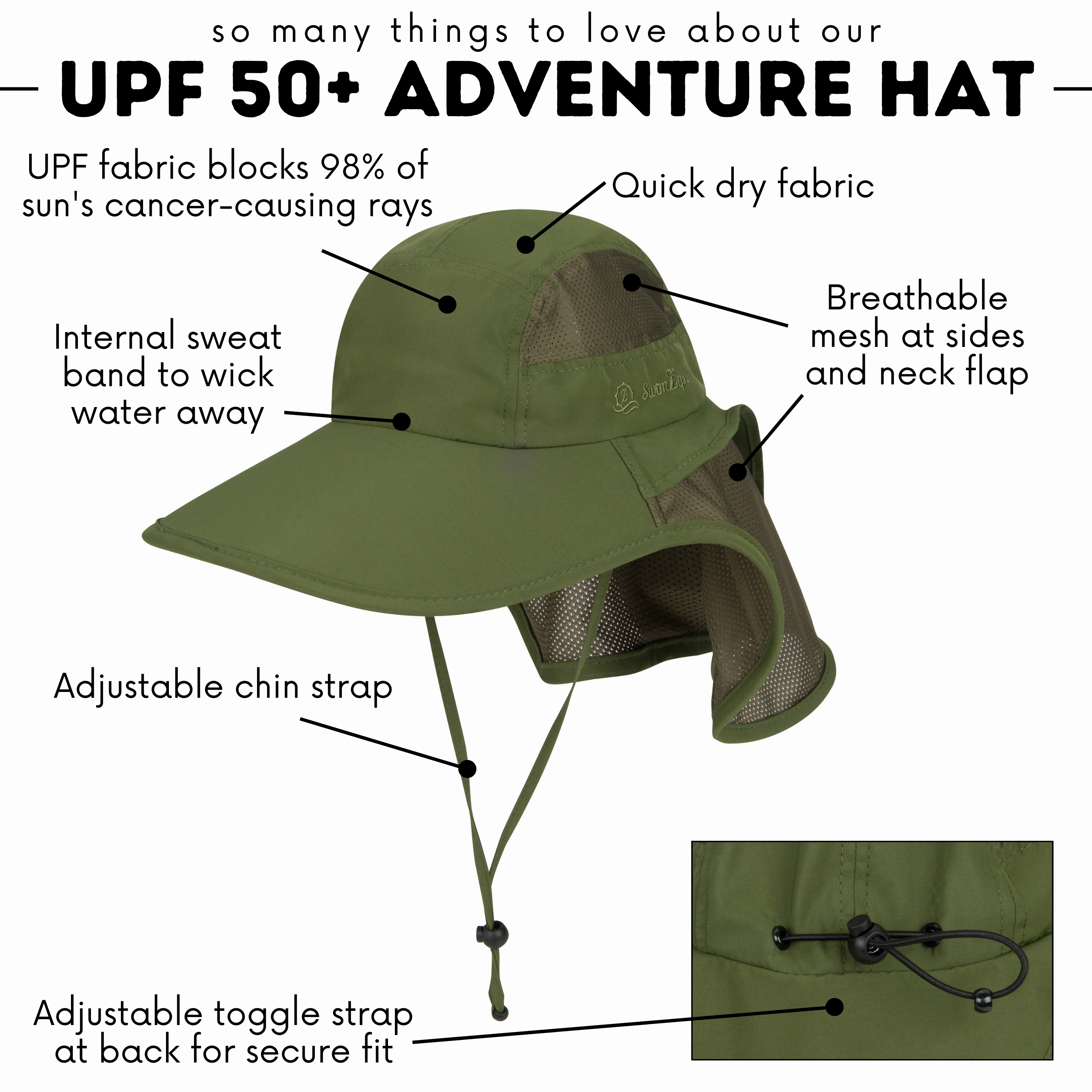 Adult Wide Brim   Flap Neck Sun Protective Adventure Hat | Olive
