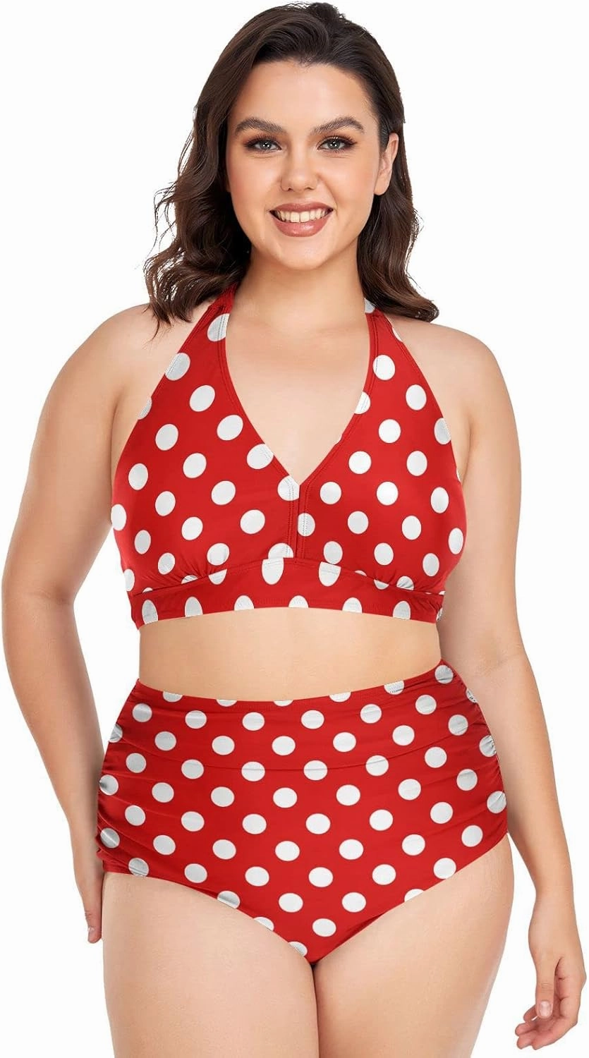 Aflyko Women Plus Size Bikini 2-Piece Swimsuit Ruched Swimwear Large Beachwear