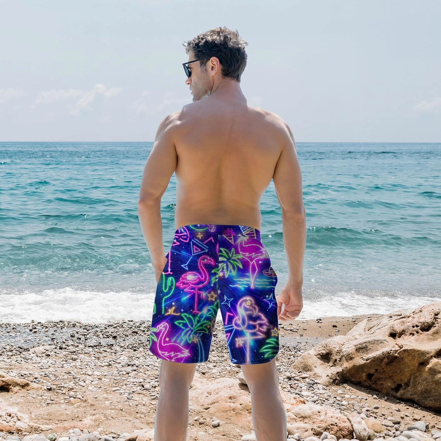 Ahegao Men's Swim Trunks Quick Dry 3D Printed Beach Board Shorts with Pockets Cool Mesh Lining Bathing Suits