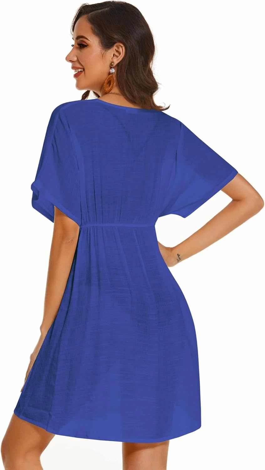 AI'MAGE Swimsuit Cover Ups Women's Bathing Suit V Neck Ruffle Sleeve Soft Coverups Dress S-XXL