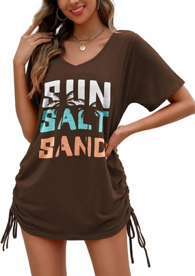 AI'MAGE Swimsuit Coverup for Women Short Sleeve Bathing Suit Cover Up T-Shirt Casual Beach Dress Drawstring Swim Cover Up