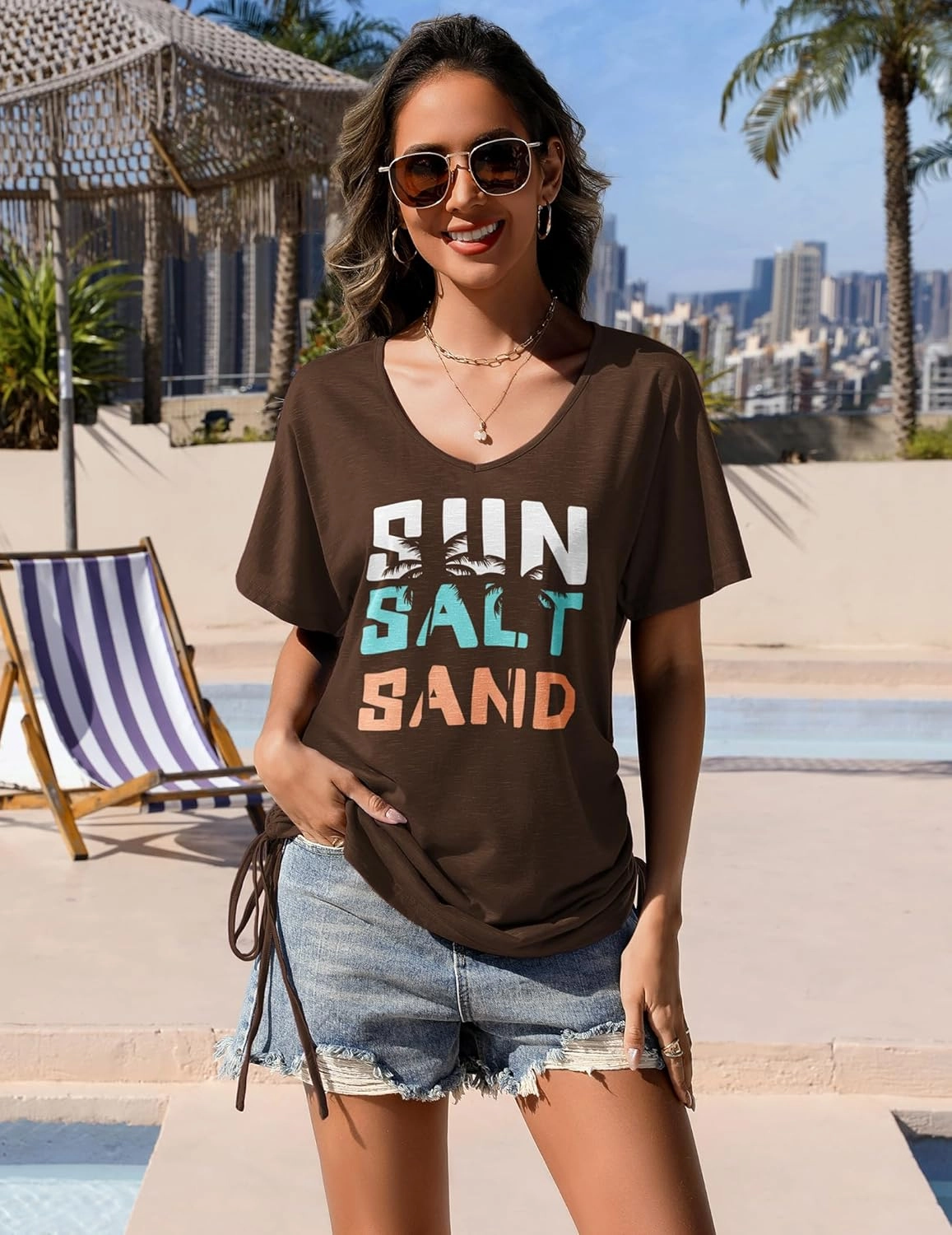 AI'MAGE Swimsuit Coverup for Women Short Sleeve Bathing Suit Cover Up T-Shirt Casual Beach Dress Drawstring Swim Cover Up