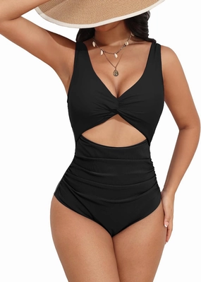 AI'MAGE Women's One Piece Swimsuit High Waisted Bathing Suit Cutout Monokini V Neck Swimwear