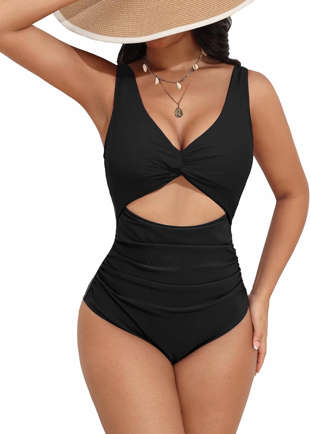 AI'MAGE Women's One Piece Swimsuit High Waisted Bathing Suit Cutout Monokini V Neck Swimwear