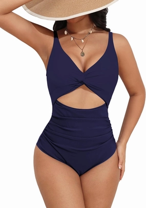 AI'MAGE Women's One Piece Swimsuit High Waisted Bathing Suit Cutout Monokini V Neck Swimwear