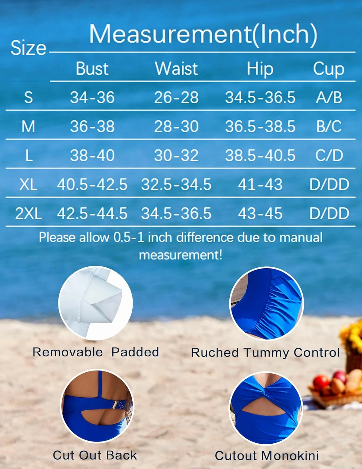 AI'MAGE Women's One Piece Swimsuit High Waisted Bathing Suit Cutout Monokini V Neck Swimwear