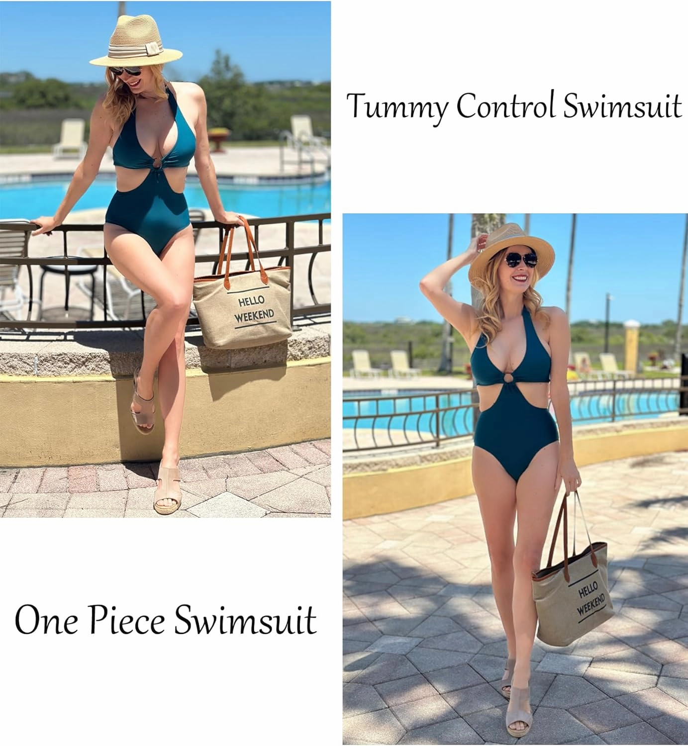 AI'MAGE Women's One Piece Swimsuits Tummy Control O Ring Cutout High Waisted Bathing Suit Tie Back Swimwear