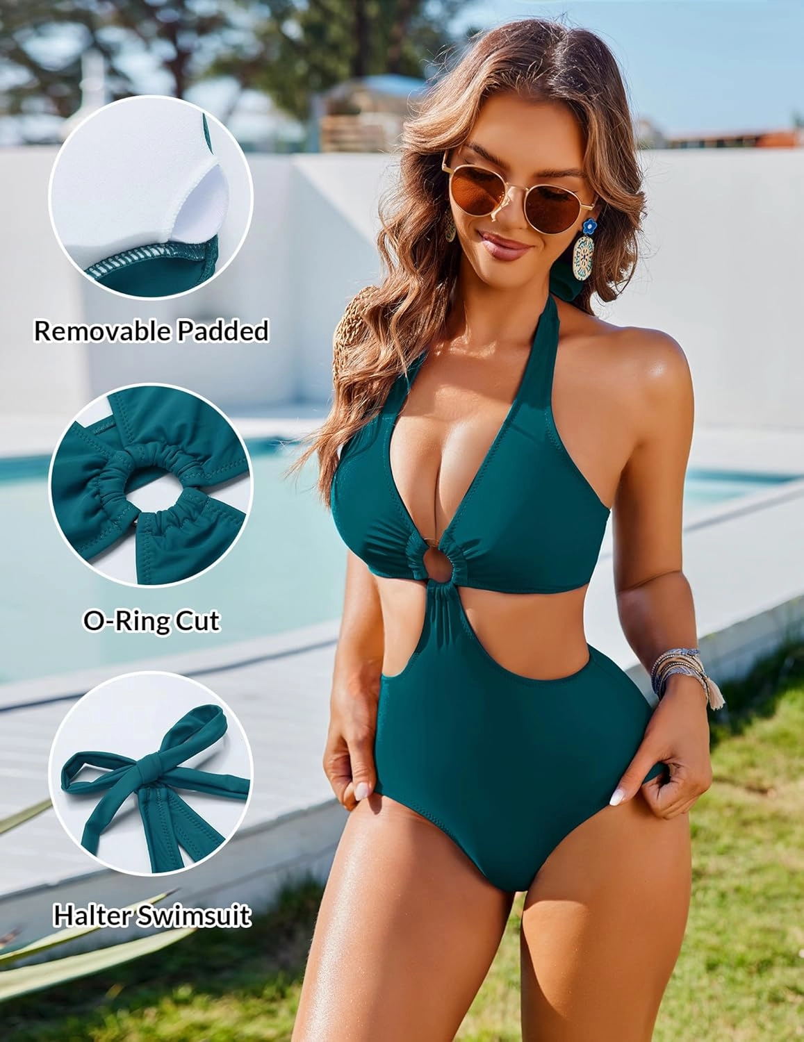 AI'MAGE Women's One Piece Swimsuits Tummy Control O Ring Cutout High Waisted Bathing Suit Tie Back Swimwear