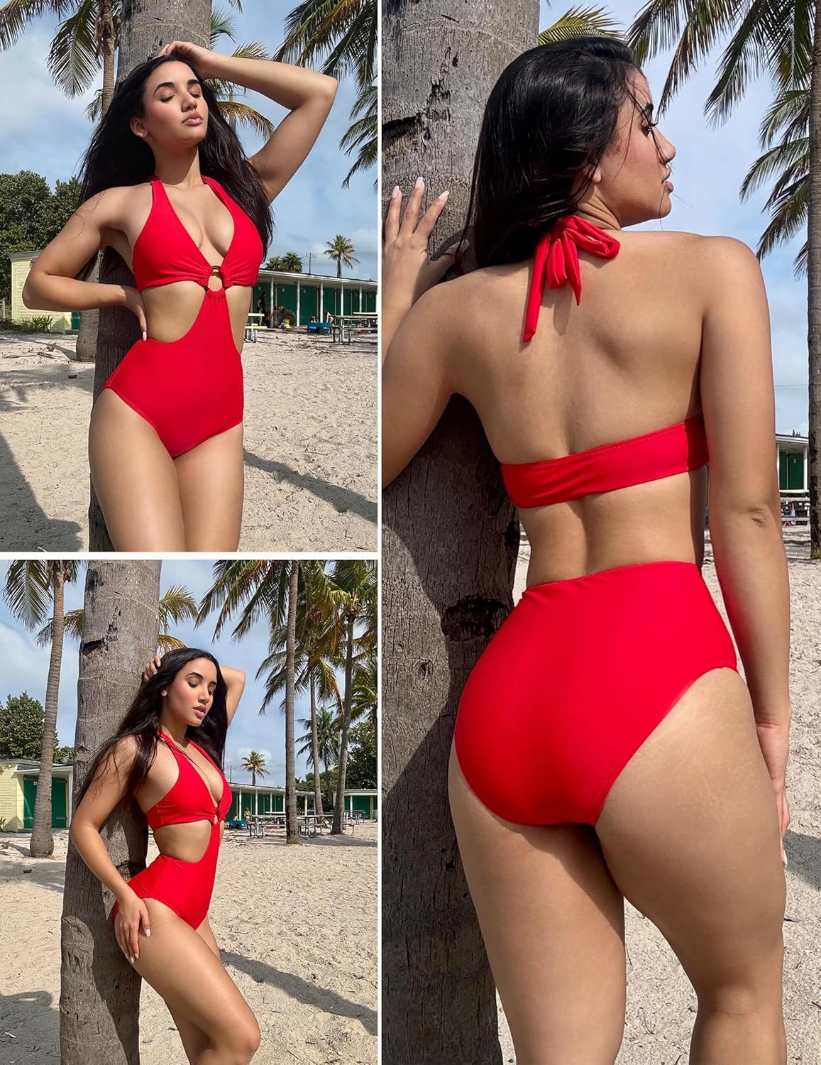 AI'MAGE Women's One Piece Swimsuits Tummy Control O Ring Cutout High Waisted Bathing Suit Tie Back Swimwear