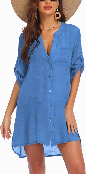 AI'MAGE Women's Swimsuit Cover Ups Shirt V-Neck Button Down Bathing Suit Coverups Beach Tunic Top S-3XL