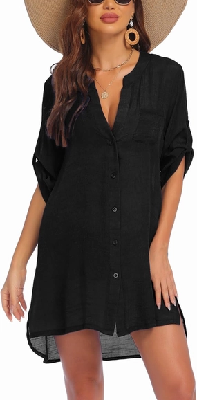 AI'MAGE Women's Swimsuit Cover Ups Shirt V-Neck Button Down Bathing Suit Coverups Beach Tunic Top S-3XL