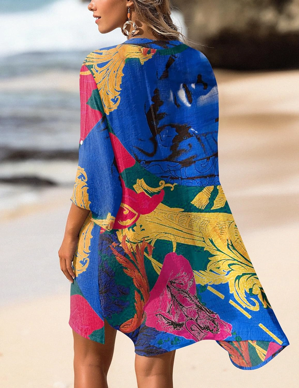AI'MAGE Women's Swimsuit Cover Ups Shirt V-Neck Button Down Bathing Suit Coverups Beach Tunic Top S-3XL