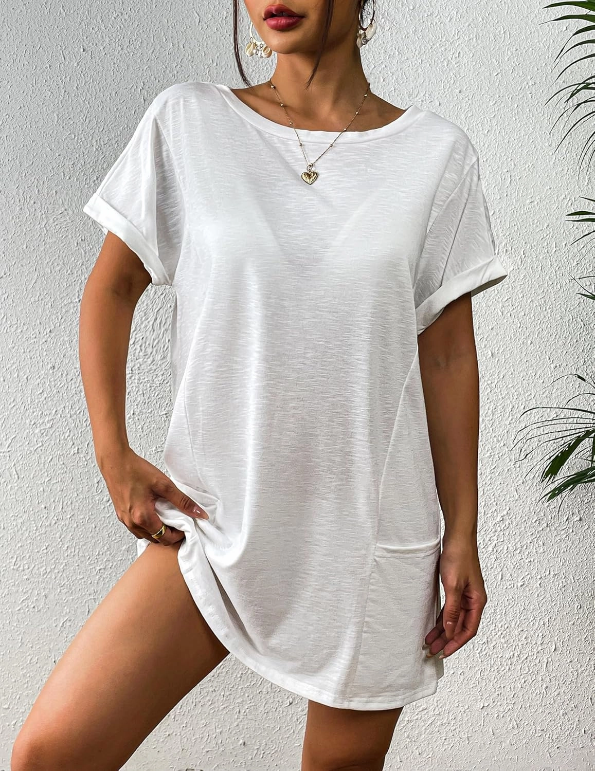 AI'MAGE Women's Swimsuit Coverup 2025 Bathing Suit Cover Ups Casual Loose Short Sleeve Bikini Beach Dress with Pocket
