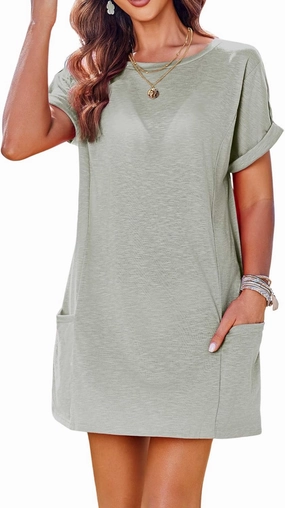 AI'MAGE Women's Swimsuit Coverup 2025 Bathing Suit Cover Ups Casual Loose Short Sleeve Bikini Beach Dress with Pocket
