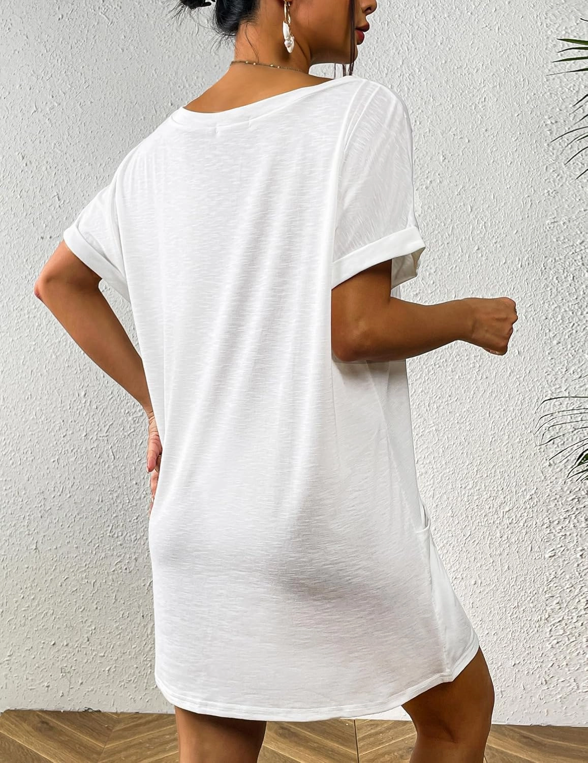 AI'MAGE Women's Swimsuit Coverup 2025 Bathing Suit Cover Ups Casual Loose Short Sleeve Bikini Beach Dress with Pocket