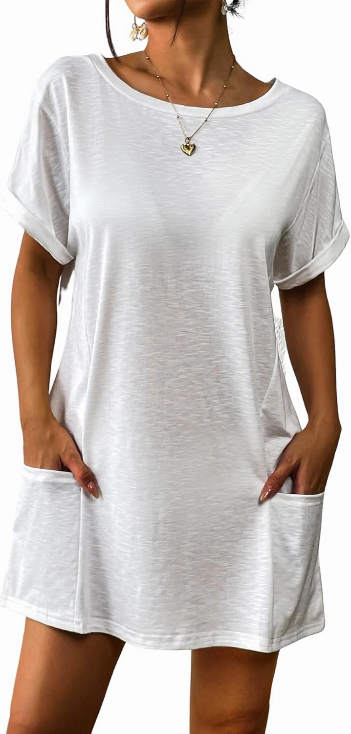 AI'MAGE Women's Swimsuit Coverup 2025 Bathing Suit Cover Ups Casual Loose Short Sleeve Bikini Beach Dress with Pocket