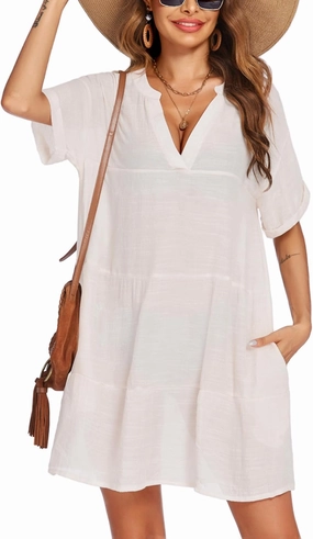 AI'MAGE Women's Swimsuit Coverups Bikini Beach Swimwear Cover Up A-line Bathing Suit Cover Up Dress with Pockets