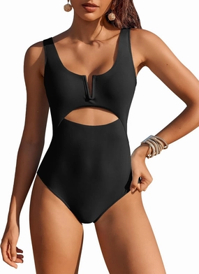 AI'MAGE Womens One Piece Swimsuits Tummy Control Bathing Suit 2025 Cutout High Waisted V Neck Monokini Swimwear