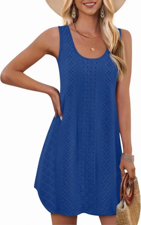 AI'MAGE Womens Swimsuit Coverup Hollow Out Bathing Suit Cover Up Sleeveless Bikini Beach Cover Up Tank Dress S-3XL
