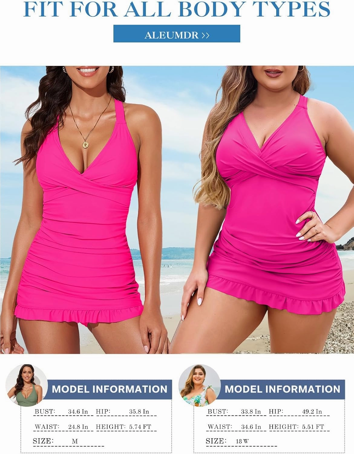 Aleumdr Women Retro Tankini Swimdress Tummy Control Bathing Suits Two Piece Tankini Tops with Bikini Bottoms Twist Swimwear