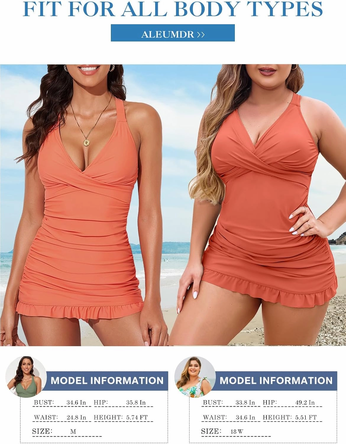 Aleumdr Women Retro Tankini Swimdress Tummy Control Bathing Suits Two Piece Tankini Tops with Bikini Bottoms Twist Swimwear