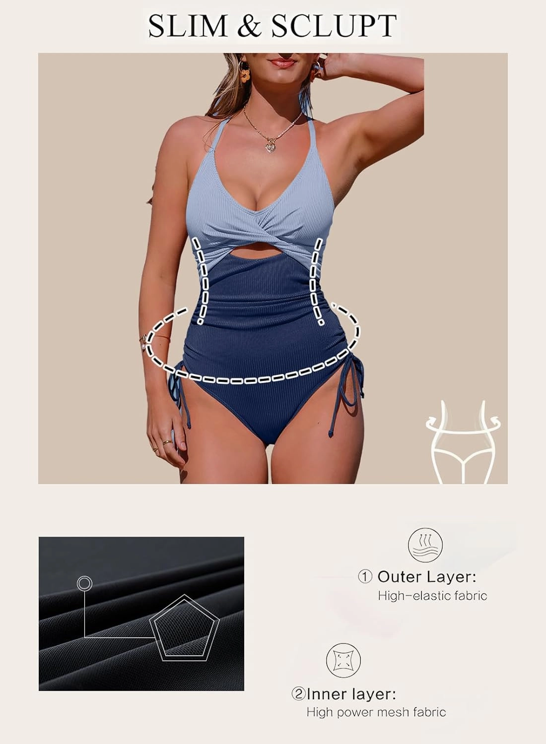 Aleumdr Women's Ribbed One Piece Swimsuit Tummy Control High Cut Bathing Suit Sexy V Neck Criss Cross Monikini