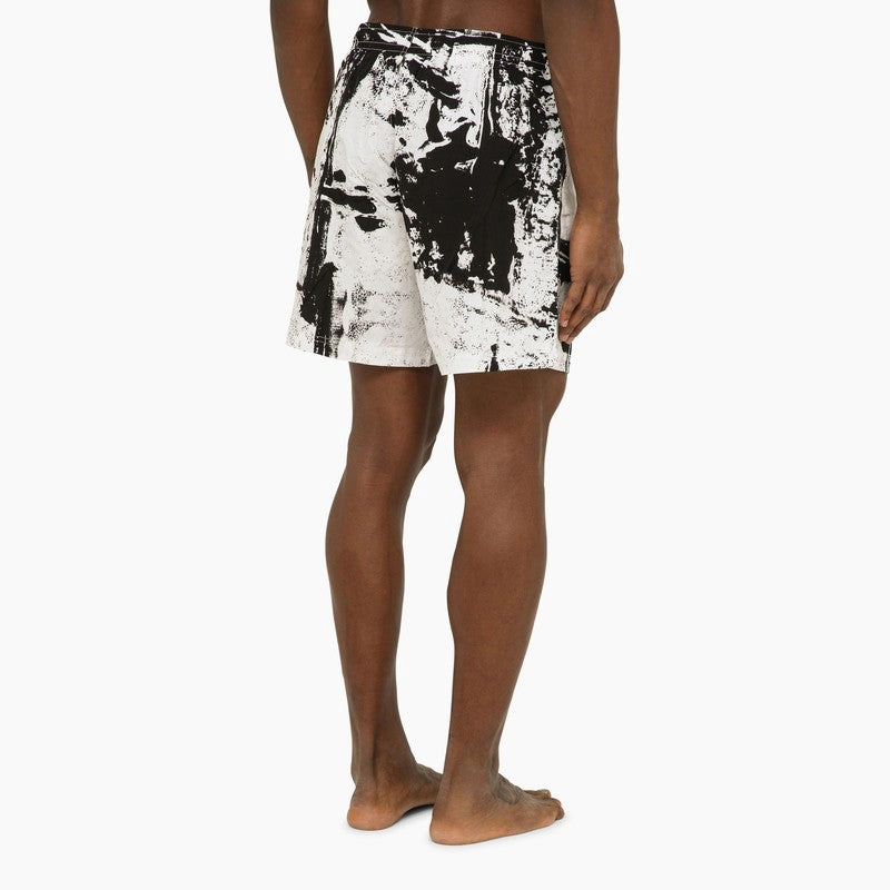 Alexander Mcqueen Men's Abstract Print Swim Shorts With Logo