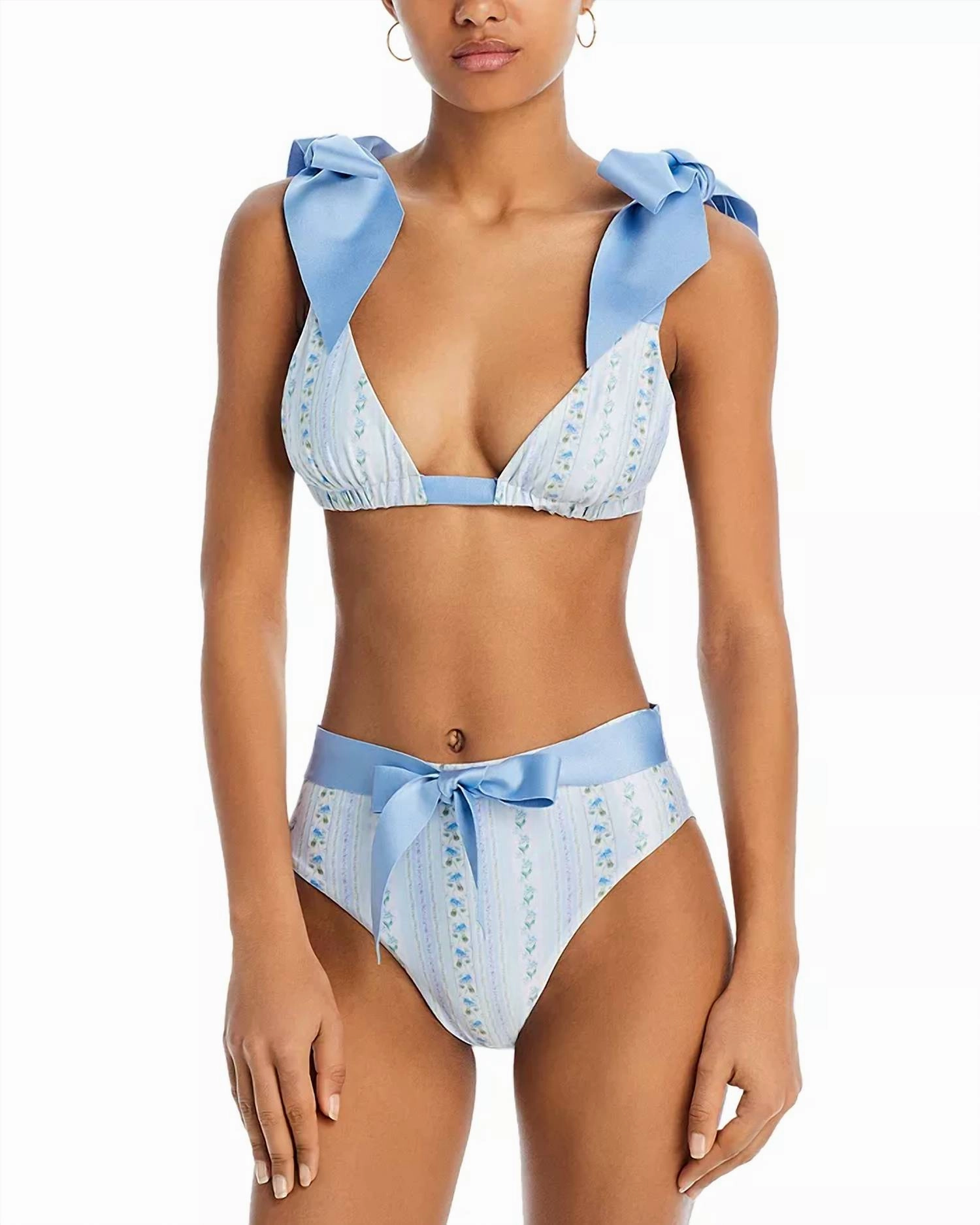 Alicia Flower Bow Bikini Bottom In Blue