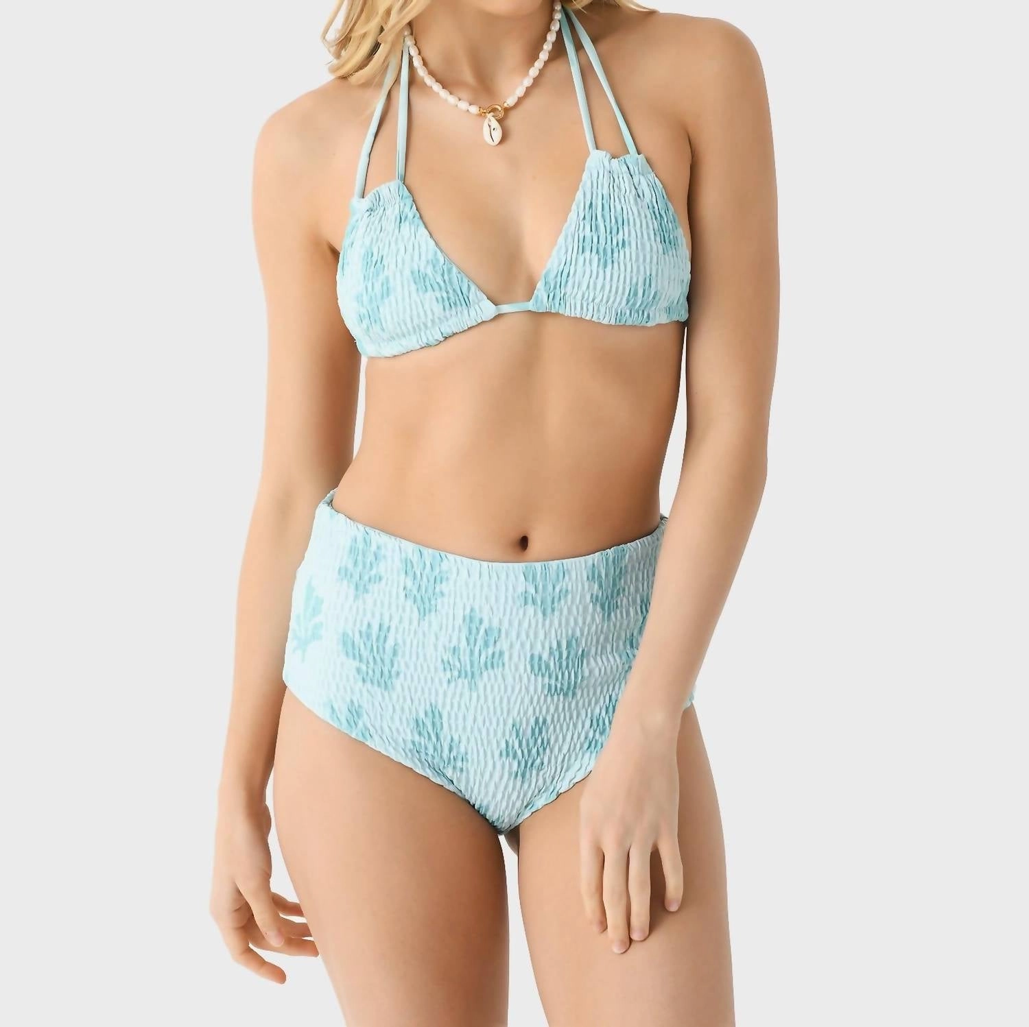 Allie Smocked Bikini Top In Mint Reef