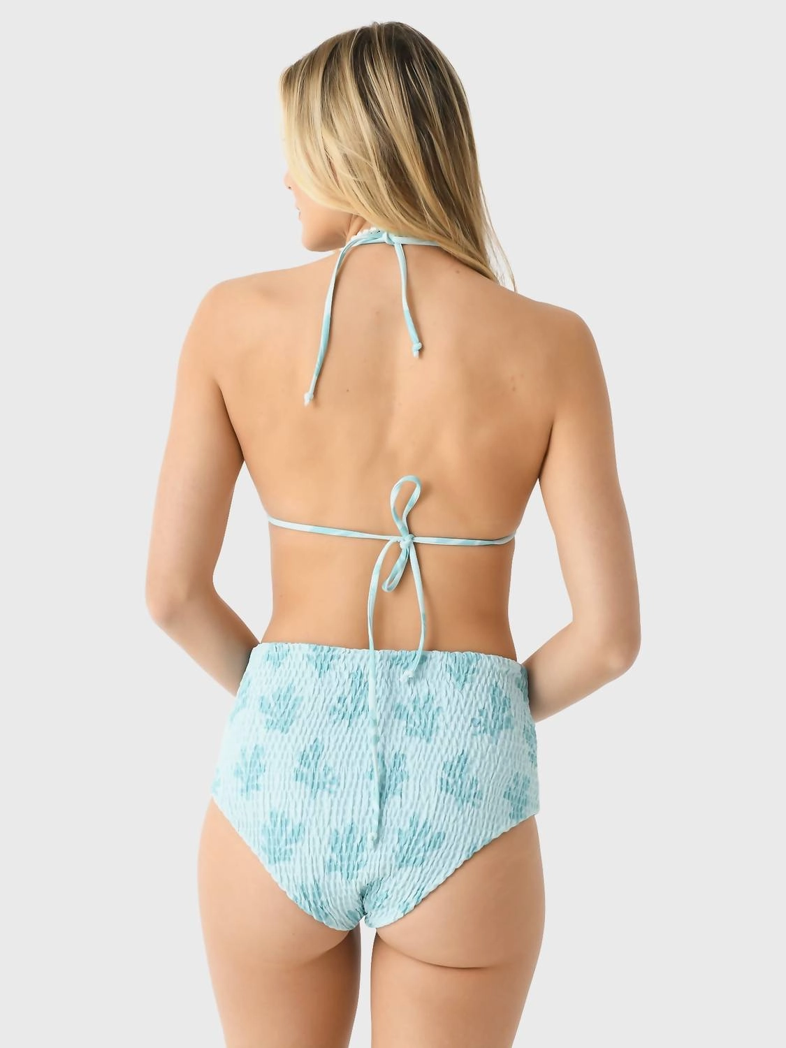 Allie Smocked Bikini Top In Mint Reef