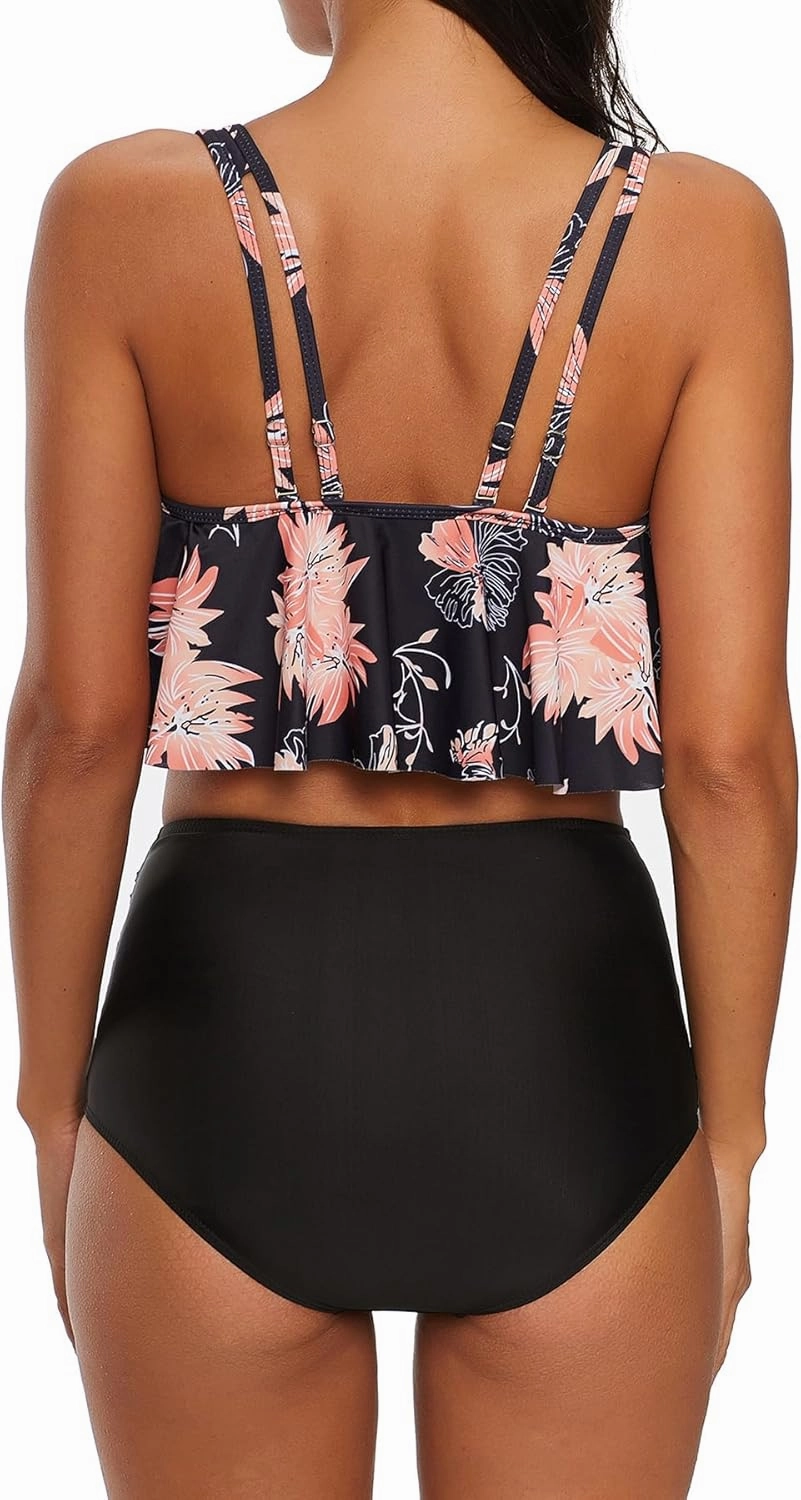 American Trends High Waisted Bikini Sets Ruffled Flounce 2 Piece Bathing Suit Plus Size Tankini Swimsuits for Women Sexy