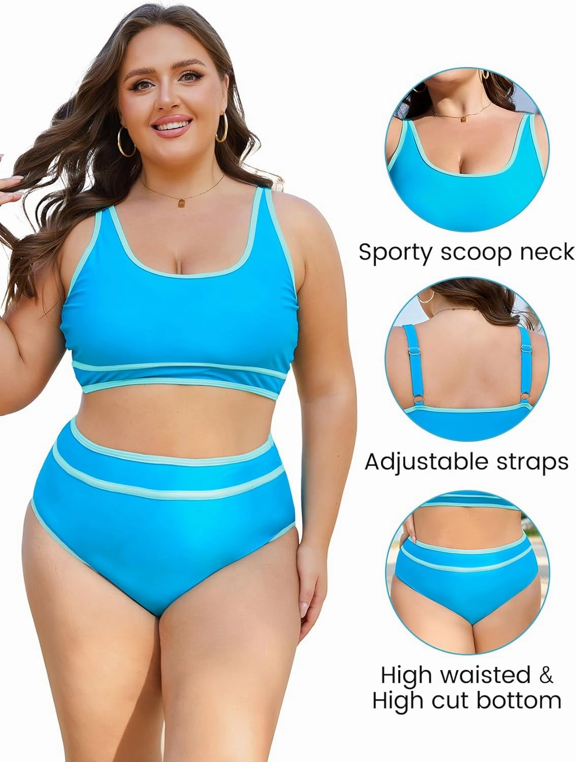 American Trends Womens Plus Size Bikini Swimsuit High Waisted Swimsuits Bathing Suit 2 Piece Tummy Control