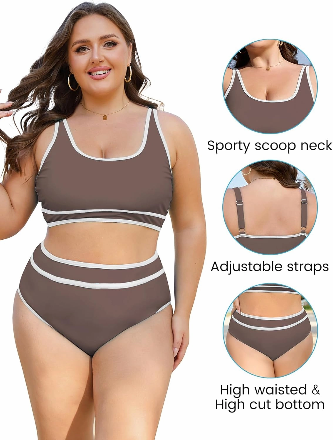 American Trends Womens Plus Size Bikini Swimsuit High Waisted Swimsuits Bathing Suit 2 Piece Tummy Control