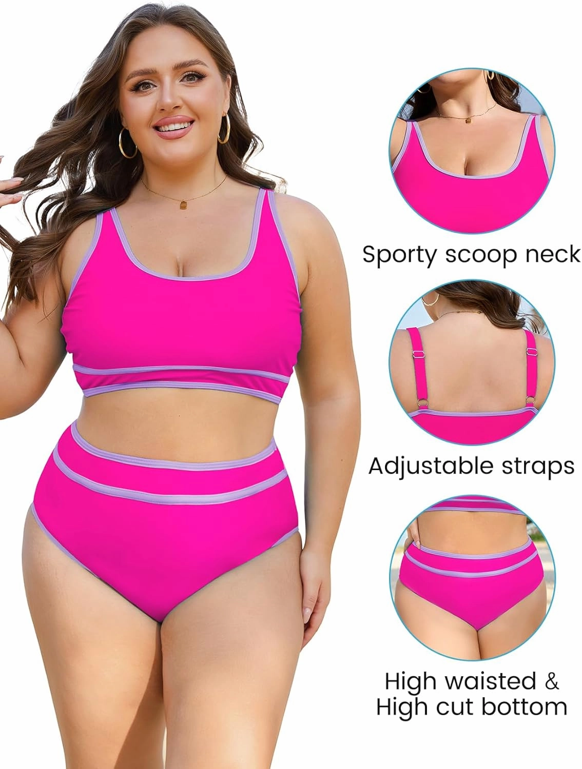 American Trends Womens Plus Size Bikini Swimsuit High Waisted Swimsuits Bathing Suit 2 Piece Tummy Control