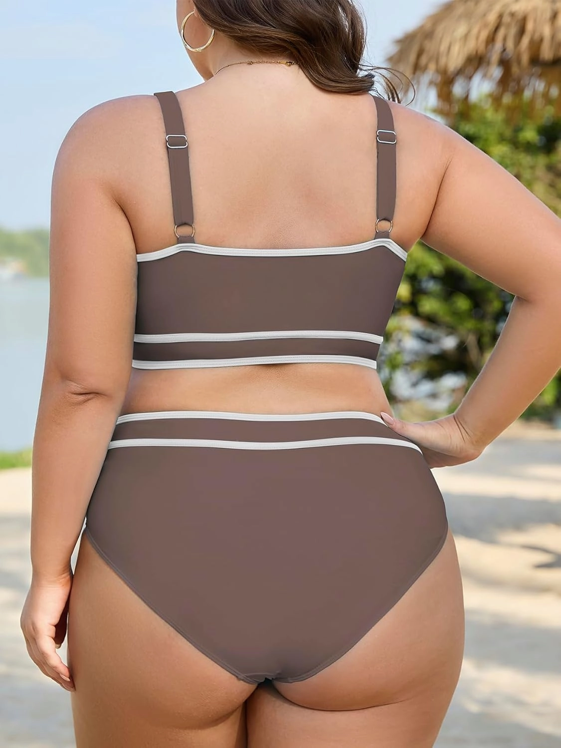 American Trends Womens Plus Size Bikini Swimsuit High Waisted Swimsuits Bathing Suit 2 Piece Tummy Control