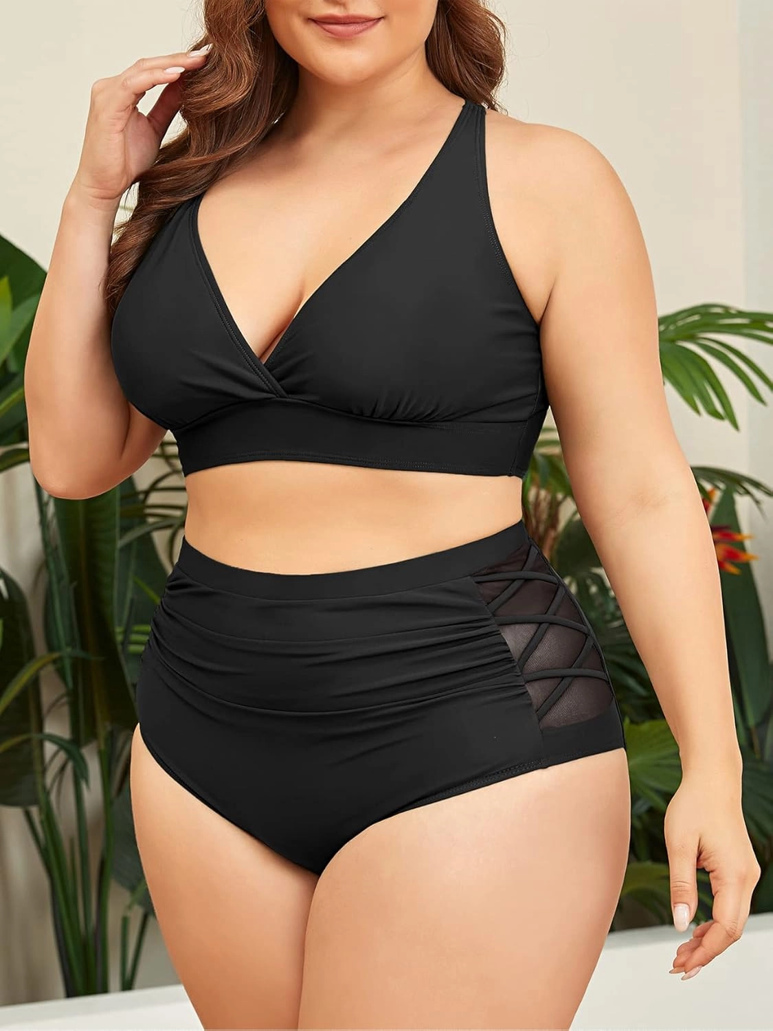 American Trends Womens Plus Size Bikini Two Piece Swimsuits Tummy Control Bathing Suits High Waisted Bikini Swimwear