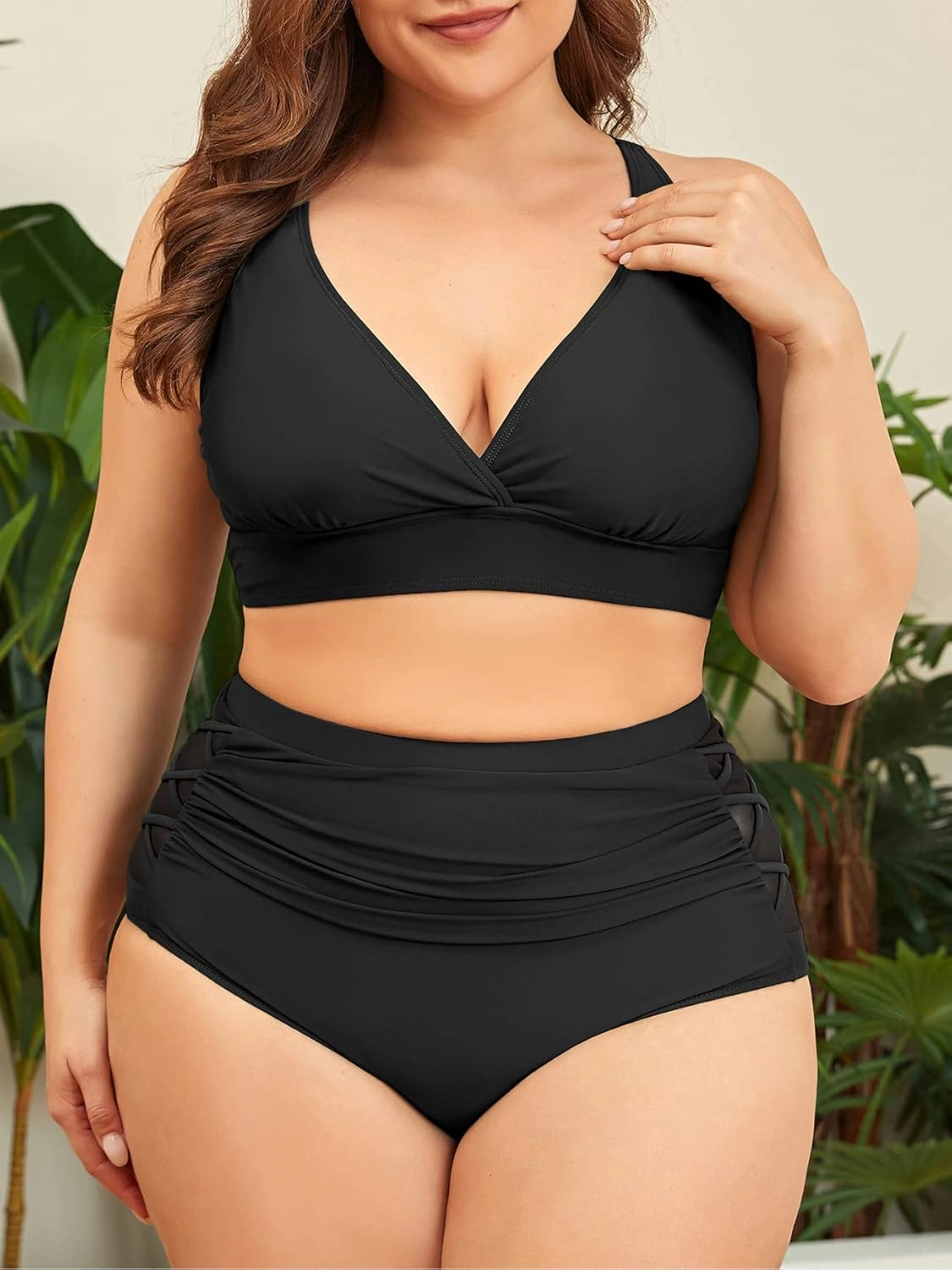 American Trends Womens Plus Size Bikini Two Piece Swimsuits Tummy Control Bathing Suits High Waisted Bikini Swimwear