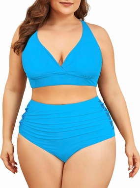 American Trends Womens Plus Size Bikini Two Piece Swimsuits Tummy Control Bathing Suits High Waisted Bikini Swimwear