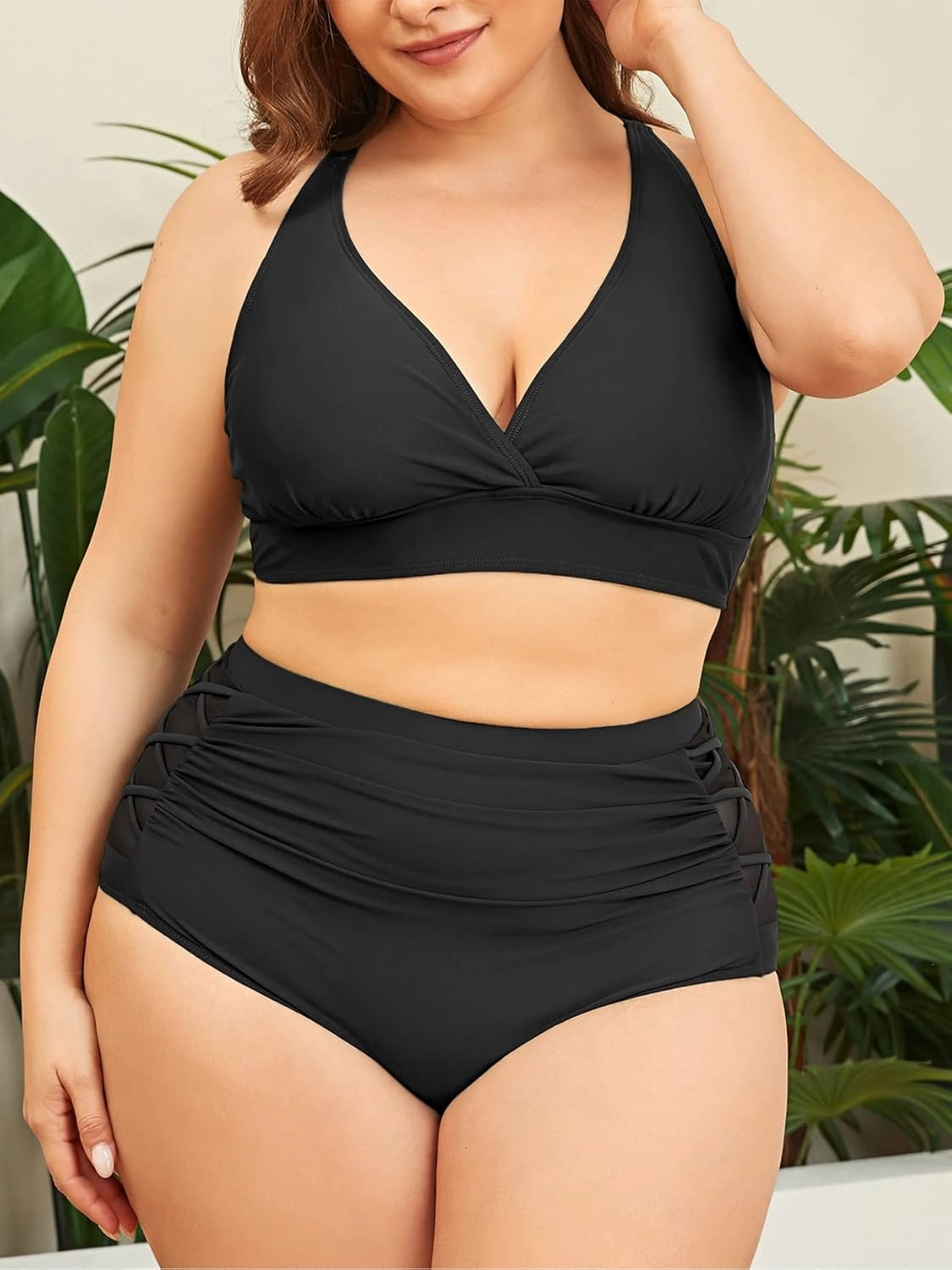 American Trends Womens Plus Size Bikini Two Piece Swimsuits Tummy Control Bathing Suits High Waisted Bikini Swimwear