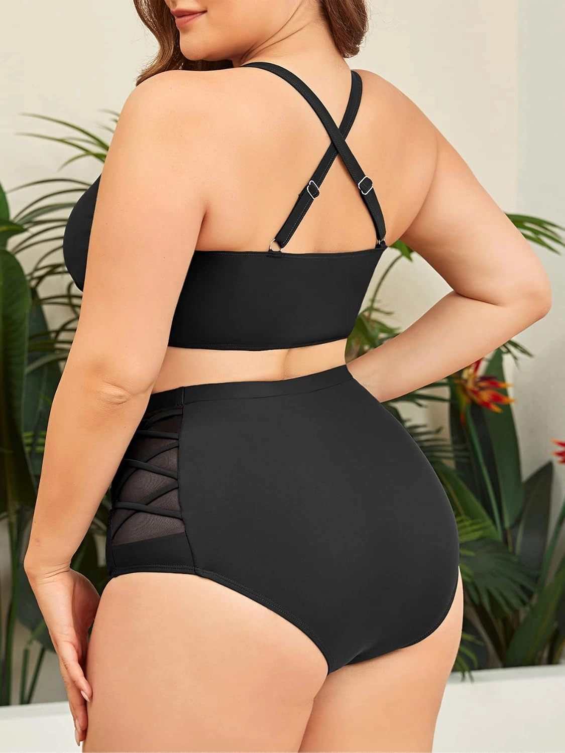 American Trends Womens Plus Size Bikini Two Piece Swimsuits Tummy Control Bathing Suits High Waisted Bikini Swimwear
