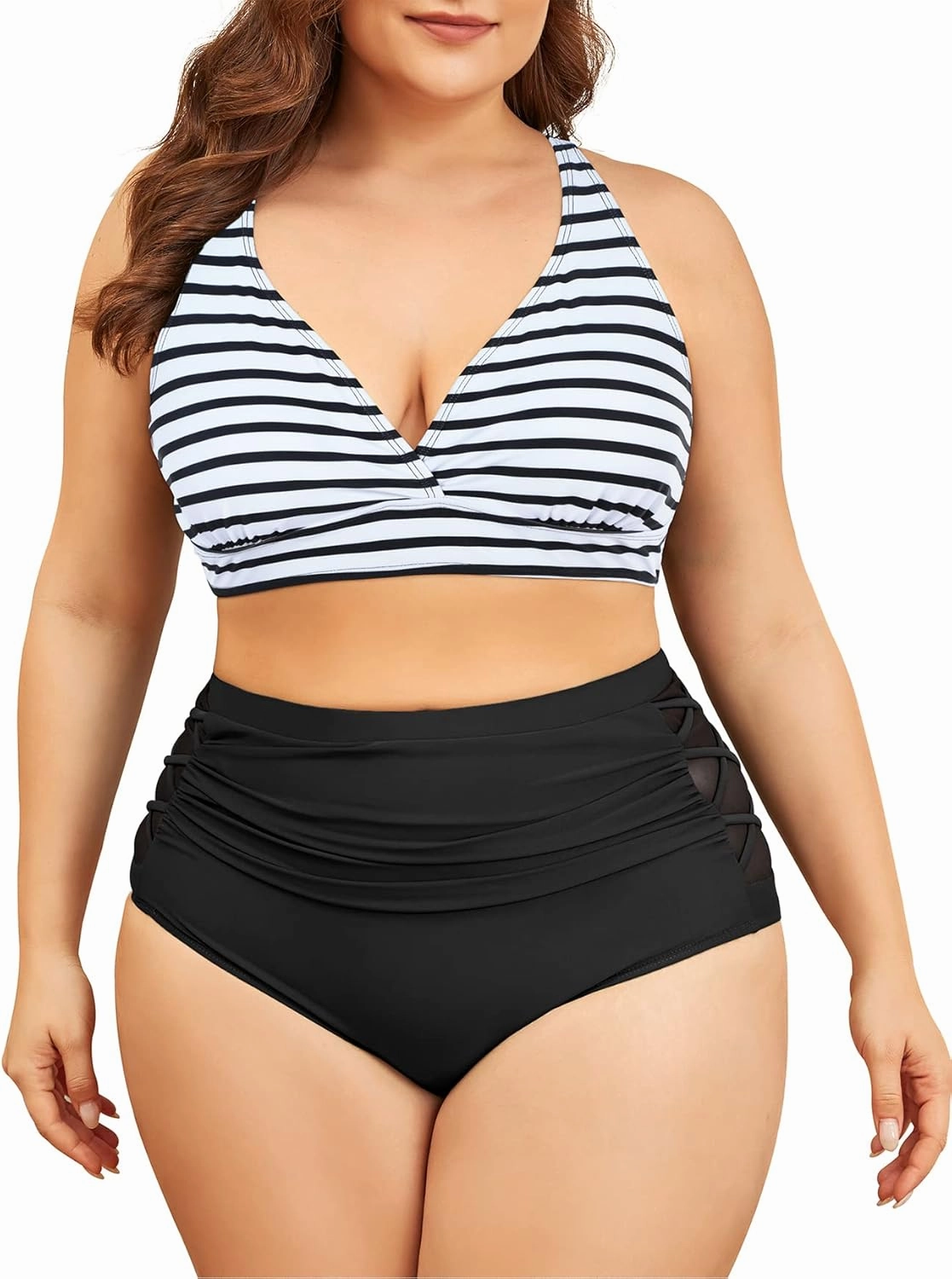 American Trends Womens Plus Size Bikini Two Piece Swimsuits Tummy Control Bathing Suits High Waisted Bikini Swimwear