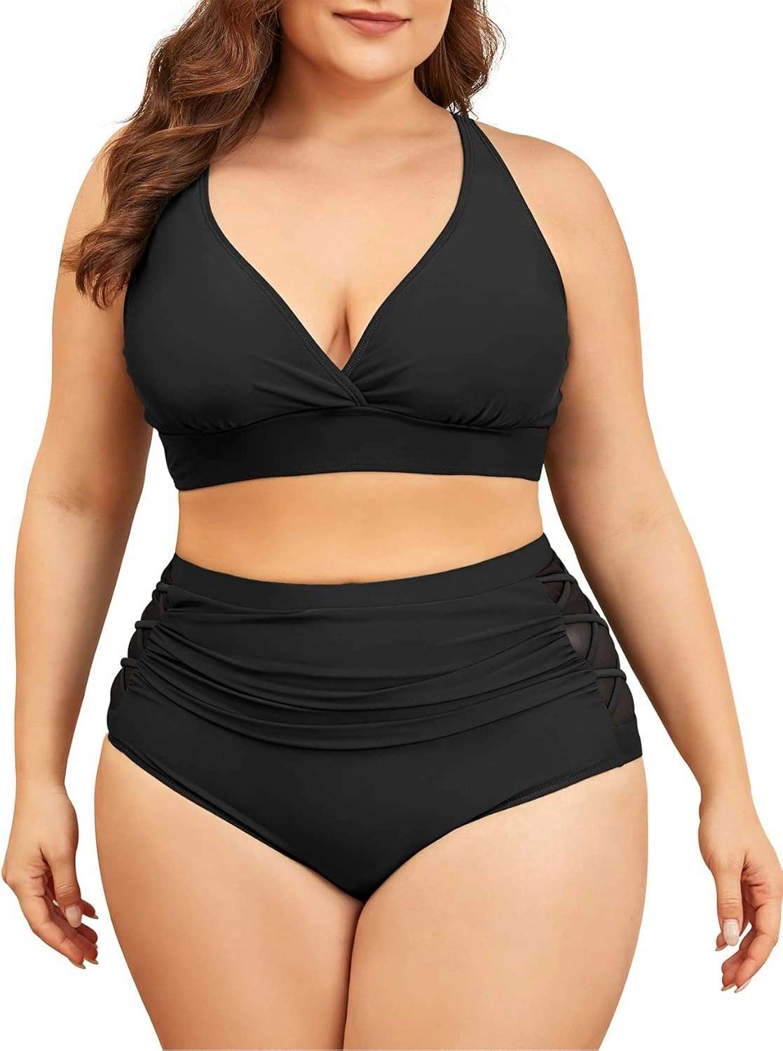 American Trends Womens Plus Size Bikini Two Piece Swimsuits Tummy Control Bathing Suits High Waisted Bikini Swimwear